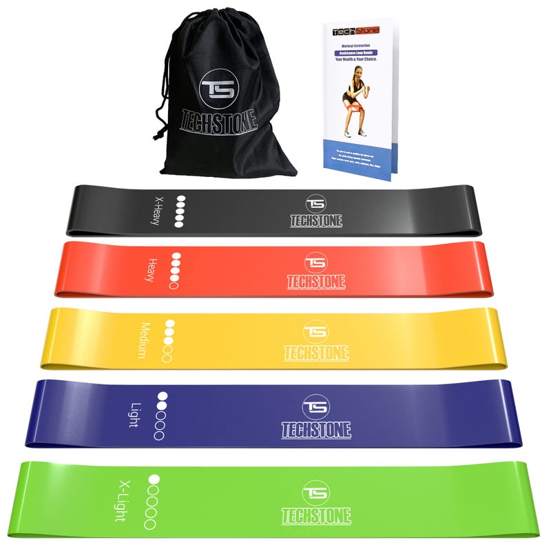 TechStone Resistance Bands Set for Men and Women, Pack of 5 Different Levels Elastic Band for Home Gym Long Exercise Workout – Great Fitness Equipment for Training, Yoga – Free Carrying Bag - Image 3