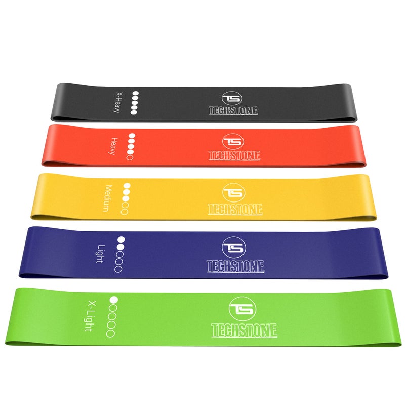 TechStone Resistance Bands Set for Men and Women, Pack of 5 Different Levels Elastic Band for Home Gym Long Exercise Workout – Great Fitness Equipment for Training, Yoga – Free Carrying Bag - Image 1