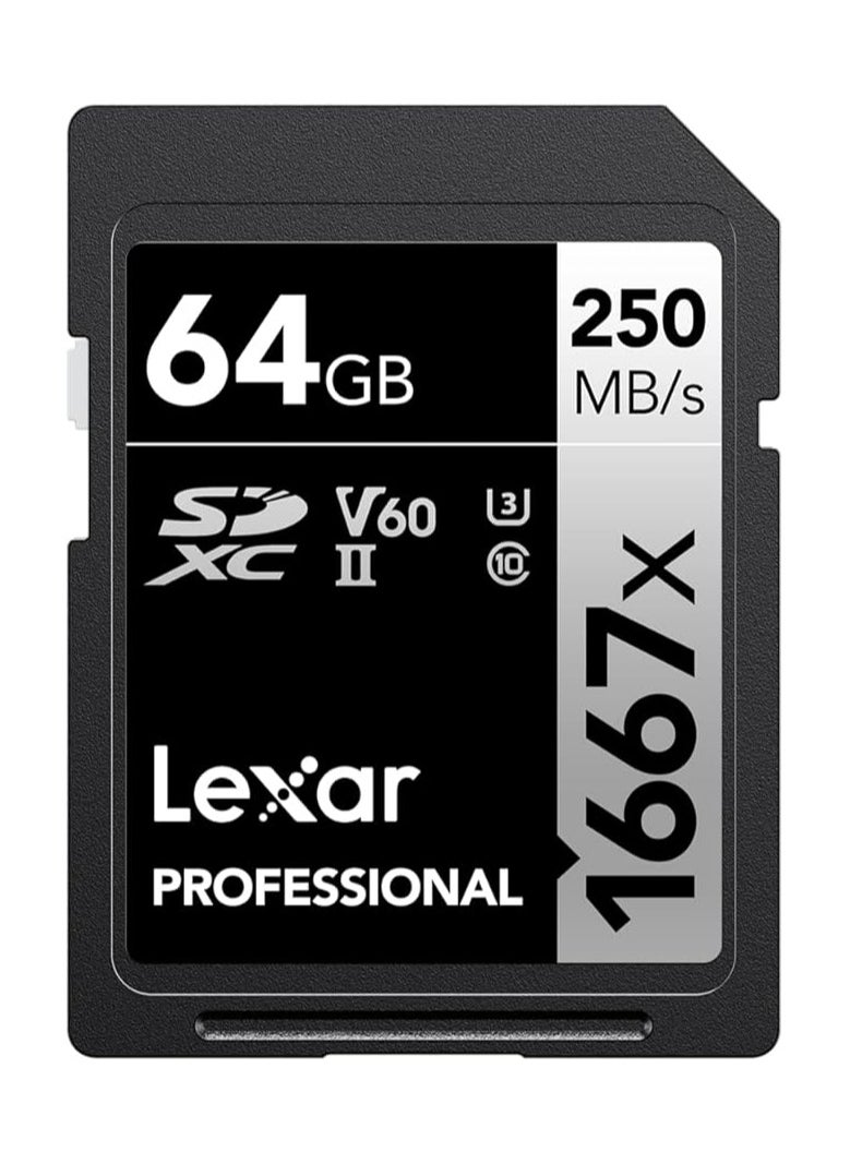 Lexar Professional 1667x 64GB SDXC UHS-II Card, Up To 250MB/s Read, for Professional Photographer, Videographer, Enthusiast  - Image 1