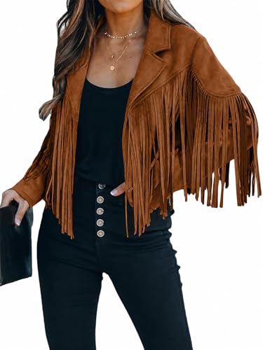 Bibowa Faux Leather Jackets For Women Trendy Cowgirl Outfits Fall Western Fringe Cropped Jacket 2025 Tassel Motorcycle Crop Coats Winter Tan Xl - Image 2