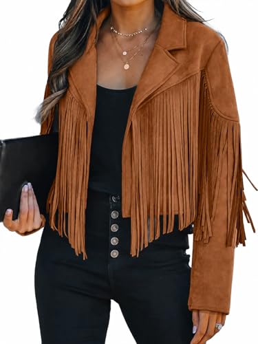 Bibowa Faux Leather Jackets For Women Trendy Cowgirl Outfits Fall Western Fringe Cropped Jacket 2025 Tassel Motorcycle Crop Coats Winter Tan Xl - Image 5