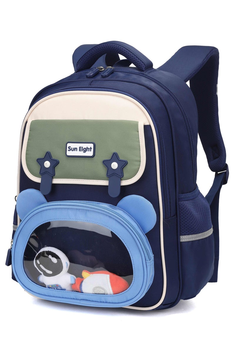 SUN EIGHT Premium 15.5-inch Light Weight School Backpack Water Resistant Polyester Kid’s Daypack for Boys, SE22260, Navy - Image 1