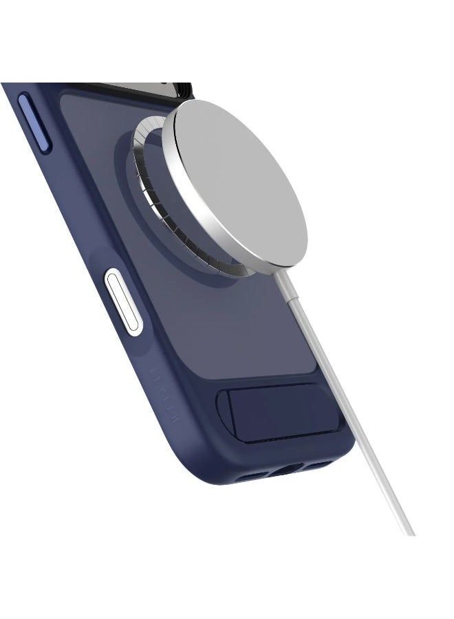 LEVELO iPhone 17 Pro Matteo Case With Bottom Stand Grip / Strong Magnets / Anti-Fingerprint Coating / Raised Bezels for Camera & Screen / Shock-Resistant Bumper - Dark Blue - Image 2