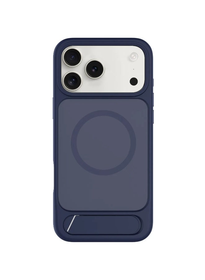 LEVELO iPhone 17 Pro Matteo Case With Bottom Stand Grip / Strong Magnets / Anti-Fingerprint Coating / Raised Bezels for Camera & Screen / Shock-Resistant Bumper - Dark Blue - Image 1