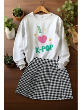 Ada Bebek Çocuk Ada Baby Child Style Plaid Skirt Patterned Sweat Skirt Top and Bottom Set  - Image 1