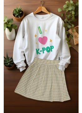 Ada Bebek Çocuk Ada Baby Child Style Plaid Skirt Patterned Sweat Skirt Top and Bottom Set  - Image 3