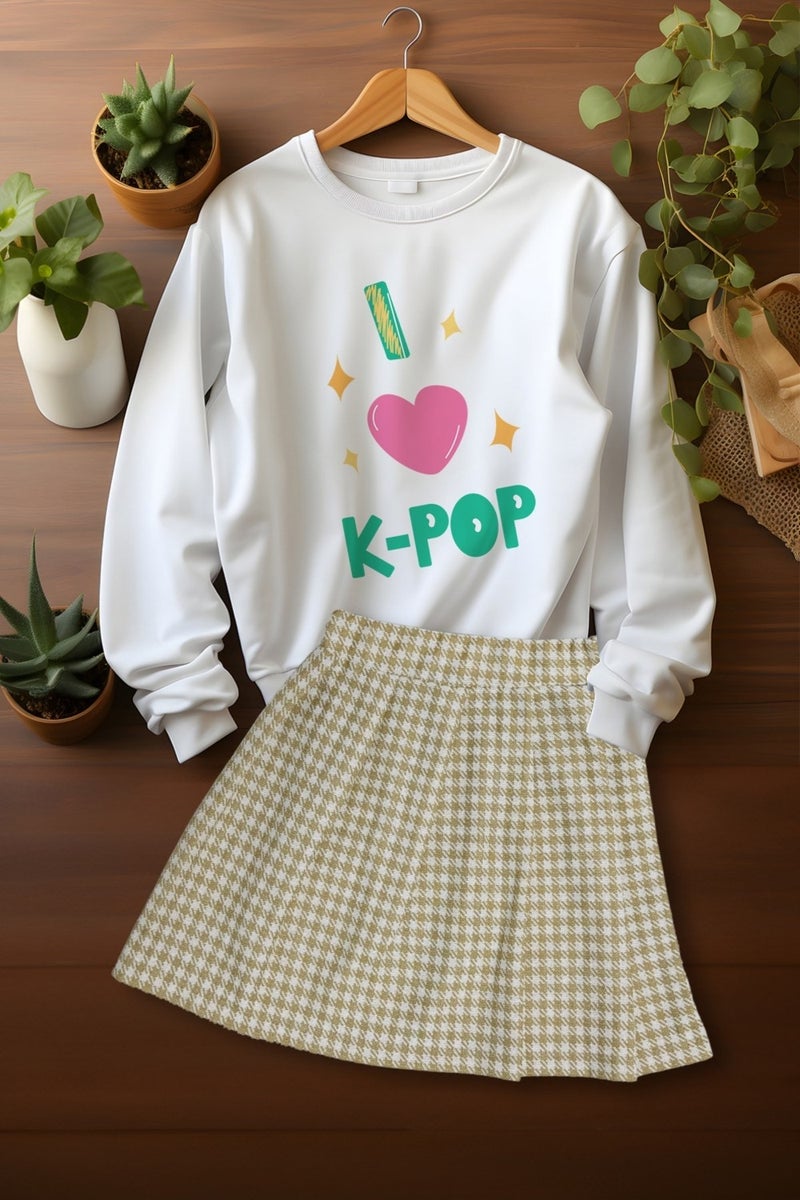 Ada Bebek Çocuk Ada Baby Child Style Plaid Skirt Patterned Sweat Skirt Top and Bottom Set  - Image 3