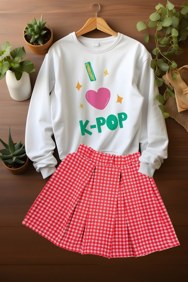 Ada Bebek Çocuk Ada Baby Child Style Plaid Skirt Patterned Sweat Skirt Top and Bottom Set  - Image 4