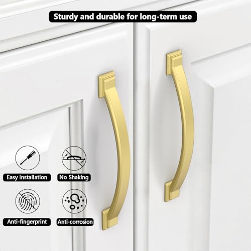 Coinkoly 10 Pack Brushed Gold Cabinet Pulls 4102mm Hole Centers Hardware for CabinetsKitchen Cabinet HandlesArch Cabinet Handles for Bathroom Dresser Drawer Handles - Image 3