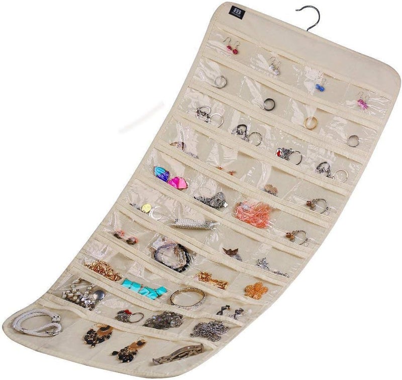 BB Brotrade Hanging Jewelry Organizer with 80 Pockets - Beige - Image 4