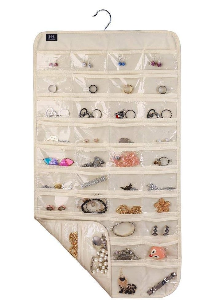 BB Brotrade Hanging Jewelry Organizer with 80 Pockets - Beige - Image 2