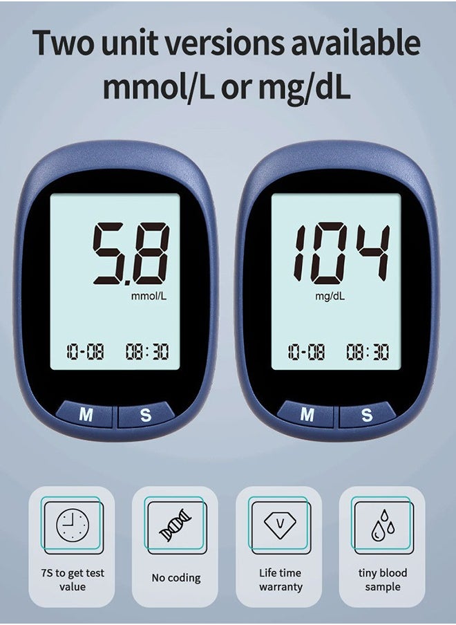 Unique - Blood Glucose Monitor Kit - with 50 Blood Sugar Test Strips - 50 Lancets - 50 Alcohol Pads - 1 Blood Glucose Meter - 1 Lancing Device - Coding-free Meter and Large Display Home Blood Sugar Check Machine - Image 1