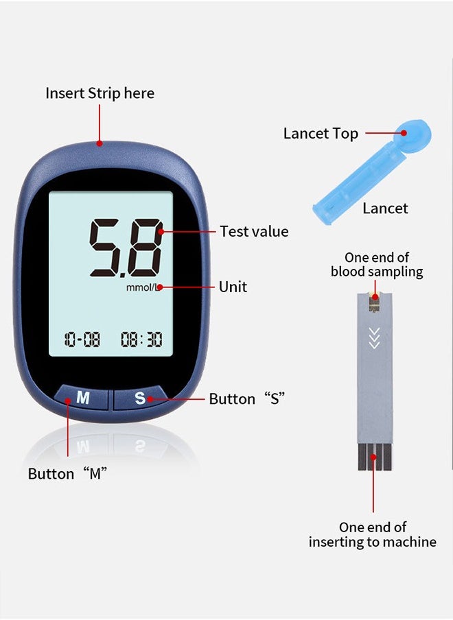 Unique - Blood Glucose Monitor Kit - with 50 Blood Sugar Test Strips - 50 Lancets - 50 Alcohol Pads - 1 Blood Glucose Meter - 1 Lancing Device - Coding-free Meter and Large Display Home Blood Sugar Check Machine - Image 1