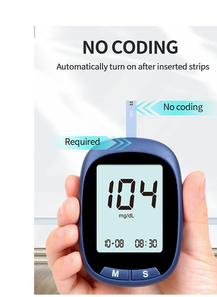 Unique - Blood Glucose Monitor Kit - with 50 Blood Sugar Test Strips - 50 Lancets - 50 Alcohol Pads - 1 Blood Glucose Meter - 1 Lancing Device - Coding-free Meter and Large Display Home Blood Sugar Check Machine - Image 1