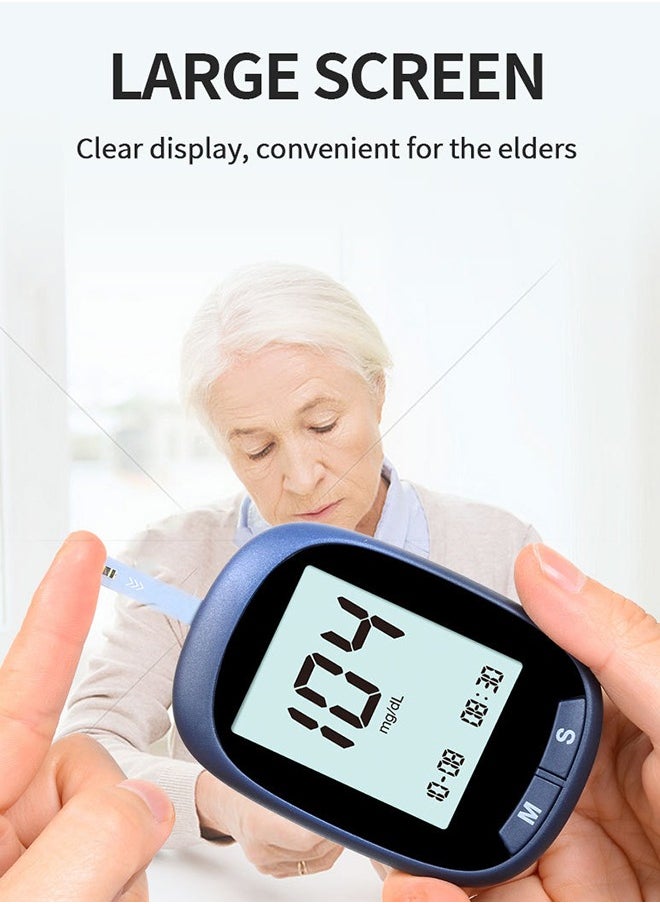 Unique - Blood Glucose Monitor Kit - with 50 Blood Sugar Test Strips - 50 Lancets - 50 Alcohol Pads - 1 Blood Glucose Meter - 1 Lancing Device - Coding-free Meter and Large Display Home Blood Sugar Check Machine - Image 1