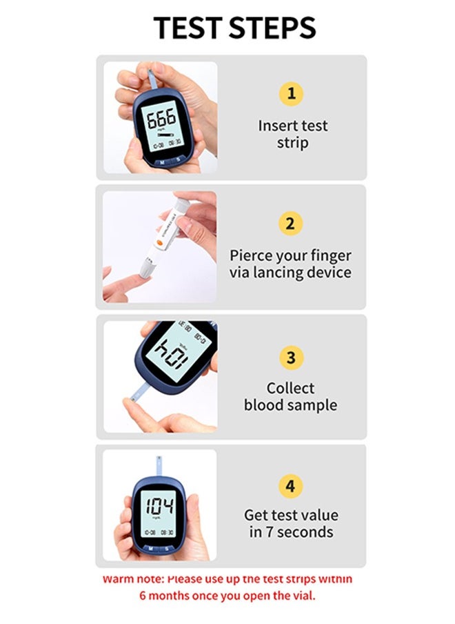 Unique - Blood Glucose Monitor Kit - with 50 Blood Sugar Test Strips - 50 Lancets - 50 Alcohol Pads - 1 Blood Glucose Meter - 1 Lancing Device - Coding-free Meter and Large Display Home Blood Sugar Check Machine - Image 1