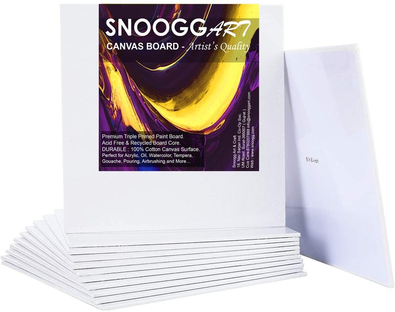 SNOOGG Pack of 12 Painting Canvas Board Panel Size : 6X8 Inch White Double Primed Artist Quality for Oil Acrylic and Mix Media Painting - Image 1