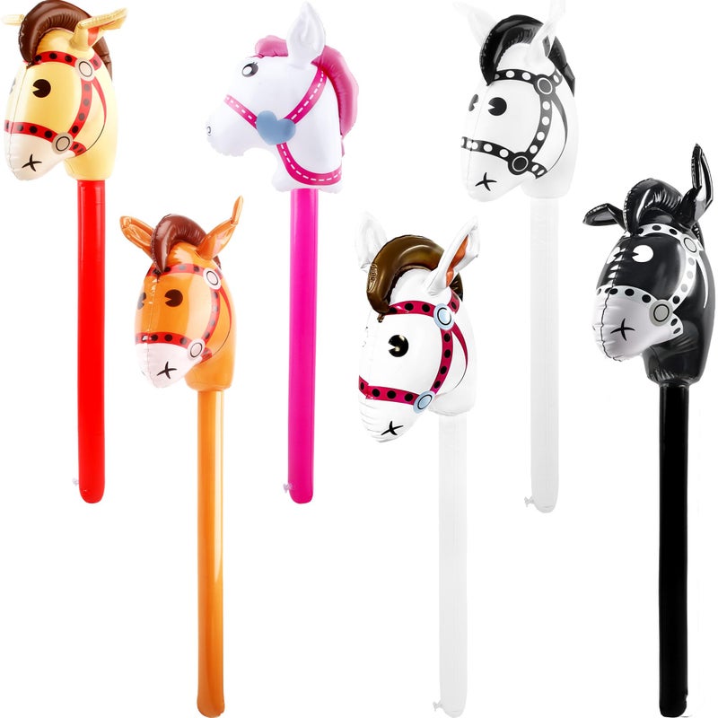 Sonarun 6 pack 40 Inch Inflatable Horse Stick Cute Horsehead Stick Balloon Colorful Inflatable Horsehead Stick Blow Up Pony Stick Toys for Christmas Cowboy Cowgirl Horse Theme Party Decor Color Set 1 - Image 3