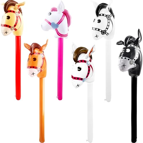 Sonarun 6 pack 40 Inch Inflatable Horse Stick Cute Horsehead Stick Balloon Colorful Inflatable Horsehead Stick Blow Up Pony Stick Toys for Christmas Cowboy Cowgirl Horse Theme Party Decor Color Set 1 - Image 1