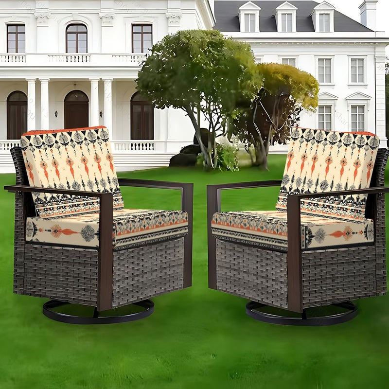 2D Flat Y Fiber Fabric Sofa Cushion Cover 4pcs Orange Black Geometric Tassel Print Tribal Ethnic Carved Texture Indoor Outdoor Garden Cushion - Image 1