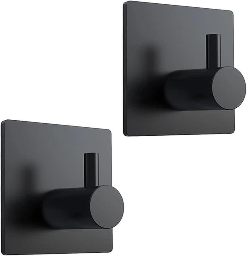 2 قطعة أسود خطافات لاصقة حديثة من الفولاذ المقاوم للصدأ لتخزين الحمام والمطبخ - Image 1