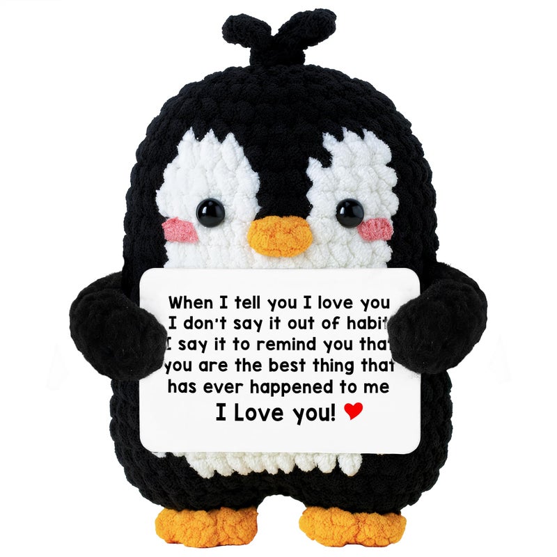 WITTSPOT Penguin Romantic Gift - Valentines Day Gifts for Him, Her, Men, Boyfriend, Women, Girlfriend, Wife, Husband - Crochet Penguin Plush Couples Gifts for Anniversary, Birthday, Christmas, Stocking Stuffer - Image 1