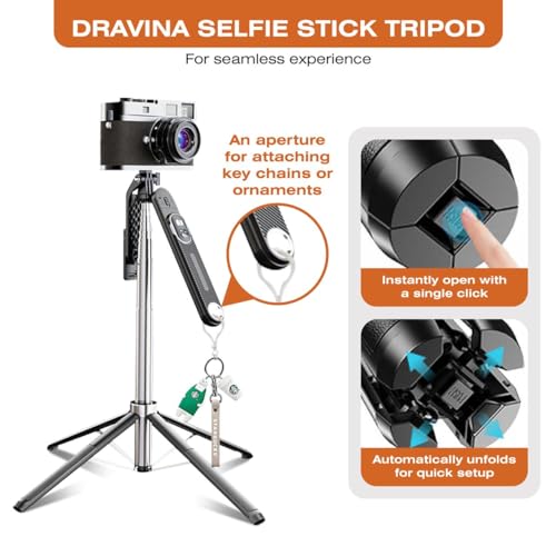 Dravina Selfie Stick with Rechargeable Remote. 180cm Tripod Stand with Stable 4 Leg Design, 360° Rotation, 270° Tilt, Balance Handle Tripod for iPhone, Camera, Gopro, Ring Light, Shooting - Image 5
