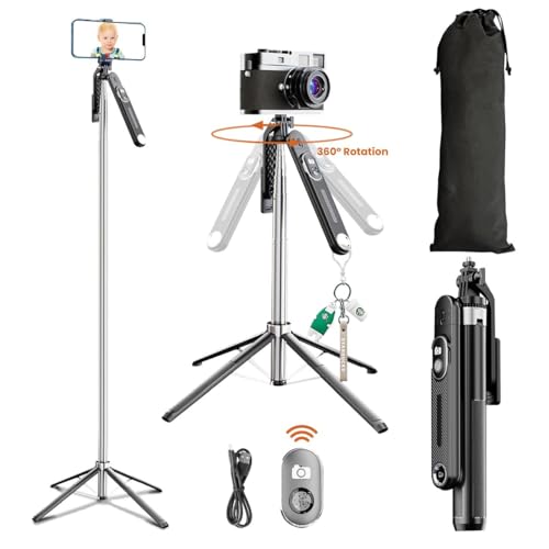 Dravina Selfie Stick with Rechargeable Remote. 180cm Tripod Stand with Stable 4 Leg Design, 360° Rotation, 270° Tilt, Balance Handle Tripod for iPhone, Camera, Gopro, Ring Light, Shooting - Image 1