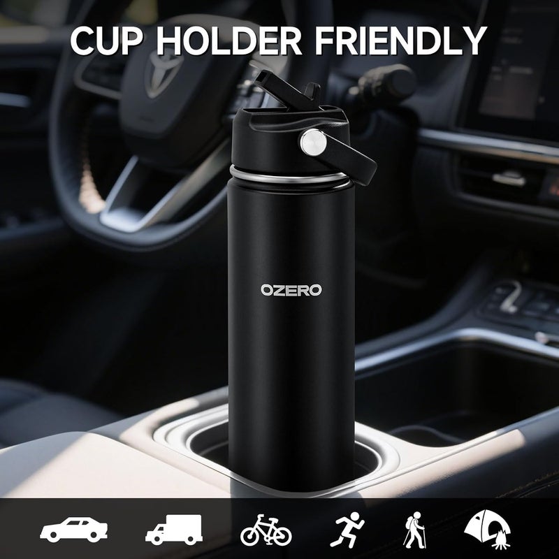 OZERO 24 Oz Insulated Stainless Steel Water Bottle with Lid and Straw - Double Wall Tumbler for Hot & Cold Drinks, Fits in Car Cup Holder, Leak-Proof Water Bottle for Sports, Gym and School - Image 5