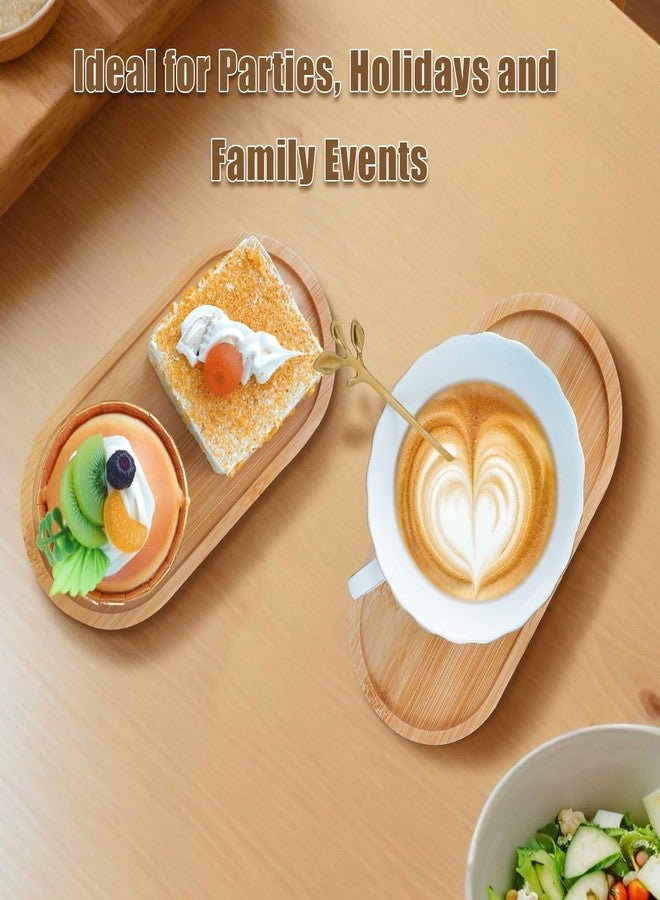 DIBALIYI 6 Pcs Bamboo Tray for Bathroom, Small Wooden Trays, Oval Decorative Tray for Organizing Accessories, Vanity Trays Soap Dish for Kitchen Breakfast Candle, 6.9 * 3.5In - Image 5