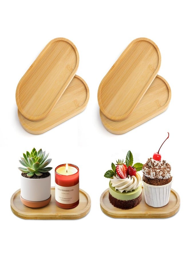 DIBALIYI 6 Pcs Bamboo Tray for Bathroom, Small Wooden Trays, Oval Decorative Tray for Organizing Accessories, Vanity Trays Soap Dish for Kitchen Breakfast Candle, 6.9 * 3.5In - Image 1