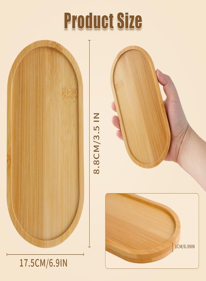DIBALIYI 6 Pcs Bamboo Tray for Bathroom, Small Wooden Trays, Oval Decorative Tray for Organizing Accessories, Vanity Trays Soap Dish for Kitchen Breakfast Candle, 6.9 * 3.5In - Image 2