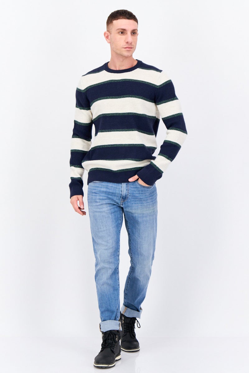 Jules Men Crew Neck Long Sleeves Stripe Sweater, Navy - Image 3