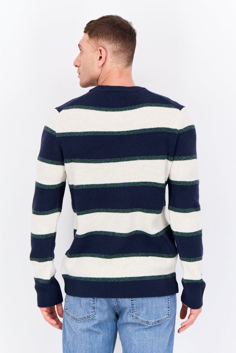 Jules Men Crew Neck Long Sleeves Stripe Sweater, Navy - Image 2