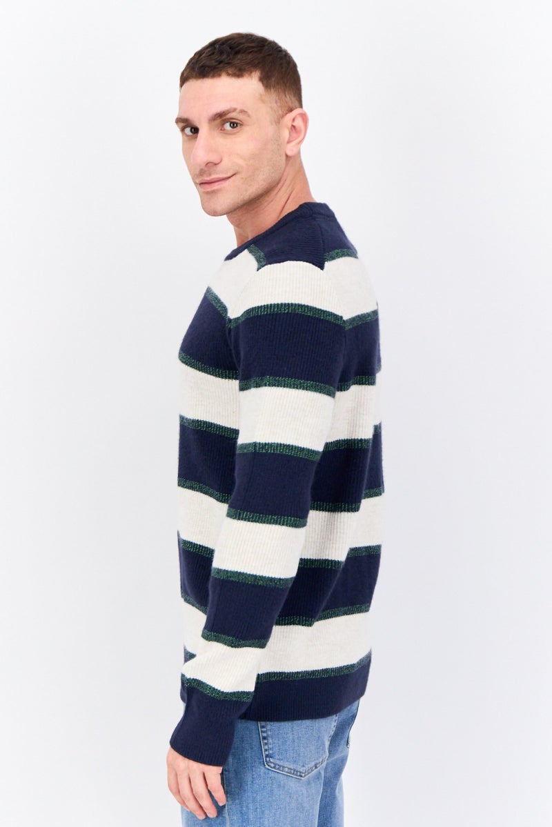 Jules Men Crew Neck Long Sleeves Stripe Sweater, Navy - Image 4