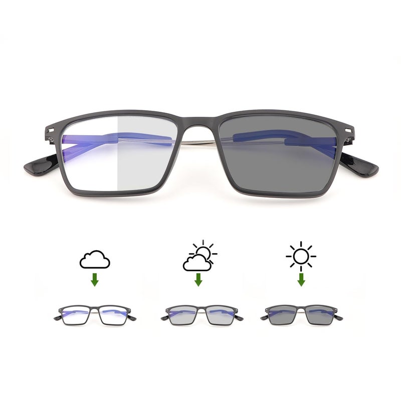 YIMI Blue Light Blocking Glasses Photochromic Gray Sunglasses for Men and Women Day Night Gaming TV Phones Computer Eyeglasses UV Protection Anti Glare Shade Lightweight Eyewear Full Frame Spectacles - Image 1