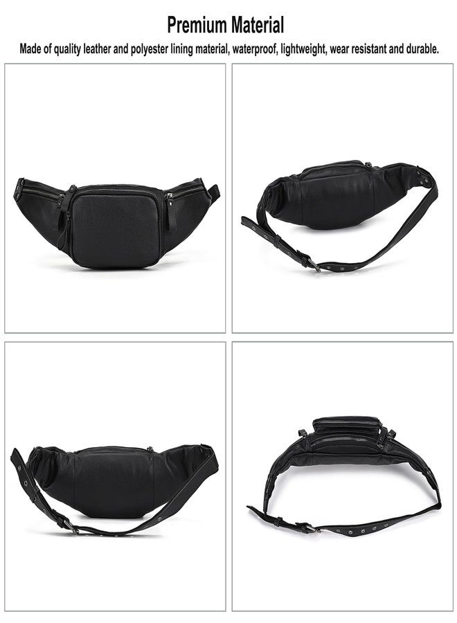 LUUFAN Leather Waist Bag for Men Women Multiple Pockets Slim Fanny Pack Bag for Outdoor, Running, Hiking and Travel (Black) - Image 3