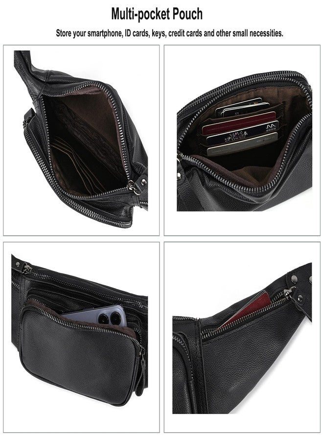 LUUFAN Leather Waist Bag for Men Women Multiple Pockets Slim Fanny Pack Bag for Outdoor, Running, Hiking and Travel (Black) - Image 4