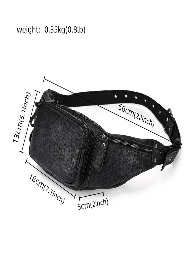LUUFAN Leather Waist Bag for Men Women Multiple Pockets Slim Fanny Pack Bag for Outdoor, Running, Hiking and Travel (Black) - Image 2