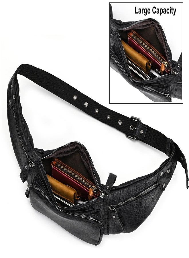 LUUFAN Leather Waist Bag for Men Women Multiple Pockets Slim Fanny Pack Bag for Outdoor, Running, Hiking and Travel (Black) - Image 5