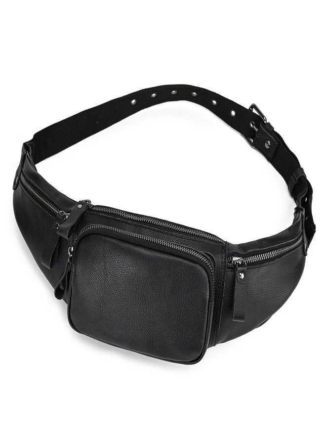 LUUFAN Leather Waist Bag for Men Women Multiple Pockets Slim Fanny Pack Bag for Outdoor, Running, Hiking and Travel (Black) - Image 1