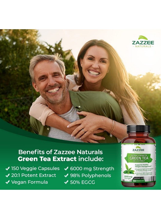 Zazzee Extra Strength Green Tea 20:1 Extract, 6000 mg Strength, 50% EGCG, 98% Polyphenols and 80% Catcehins, 150 Vegan Capsules, 5 Month Supply, Standardized and Concentrated 20X Potency, Non-GMO - Image 3