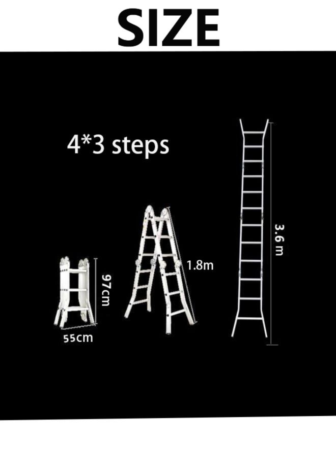 صن رايز سلم تمديد من الألومنيوم متعدد الأغراض قابل للطي ، سلم 7 في 1 درجات قابل للطي قابل للتعديل تصغير سقالة شديدة التحمل 60 درجة تصميم مفتوح للخارج 4 × 3 خطوات - Image 3