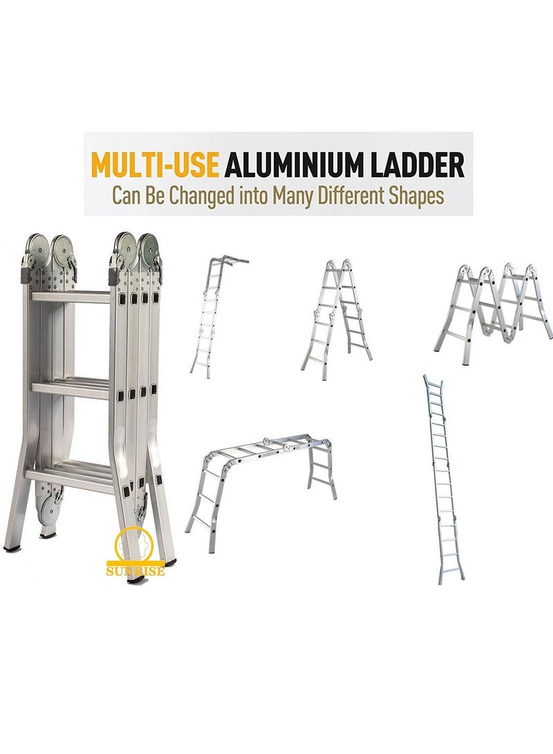 صن رايز سلم تمديد من الألومنيوم متعدد الأغراض قابل للطي ، سلم 7 في 1 درجات قابل للطي قابل للتعديل تصغير سقالة شديدة التحمل 60 درجة تصميم مفتوح للخارج 4 × 3 خطوات - Image 2