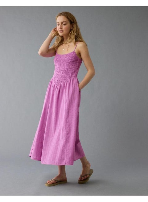 Shirred Bodice Midi Dress