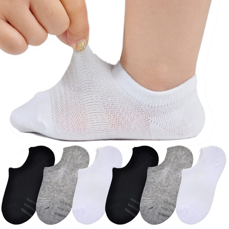 JORMATT 6 Pairs Toddler Little Girls Boys No Show Socks Thin Cotton Soft Anti Slip Low Cut Socks Breathable With Grips, XS - Image 1