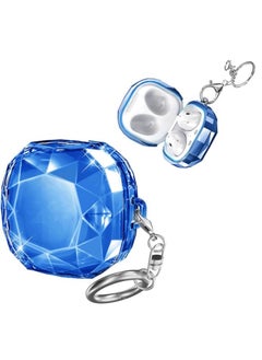 Compatible with Samsung Galaxy Buds FE Case (2023)/Galaxy Buds 2 Case/Galaxy Buds Pro Case/Galaxy Buds Live Case Hard PC Shockproof Case Crystal Shape Protective Cover with Keychain (Blue)