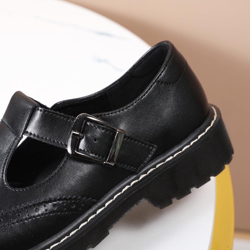 XMM Oxford Shoes for Women Mary Jane Shoes Women Round Toe Leather Ankle Buckle Strap Flats Classic Non-Slip Comfort Casual Dressy Business Office Shoes Black US 10 - Image 5
