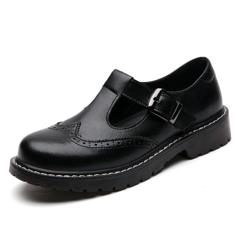 XMM Oxford Shoes for Women Mary Jane Shoes Women Round Toe Leather Ankle Buckle Strap Flats Classic Non-Slip Comfort Casual Dressy Business Office Shoes Black US 10 - Image 1