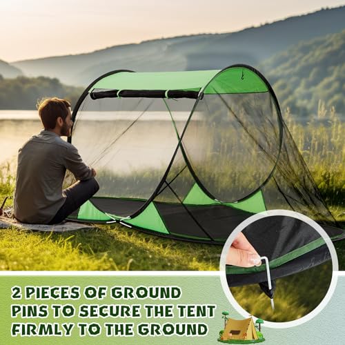 Wowangce 2 Pcs Pop up Mosquito Tent 1 Person Foldable Camping Tent with Ground Pin Portable Waterproof Bug Net for Bed Cot Outdoor Hiking Summer Camping(Green) - Image 4